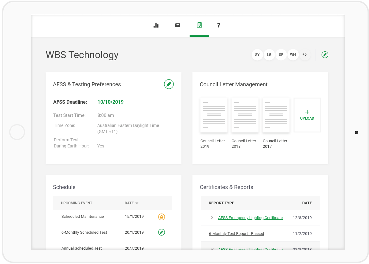 EMIoT Network Emergency Lighting Tablet Dashboard Screen | Building Management